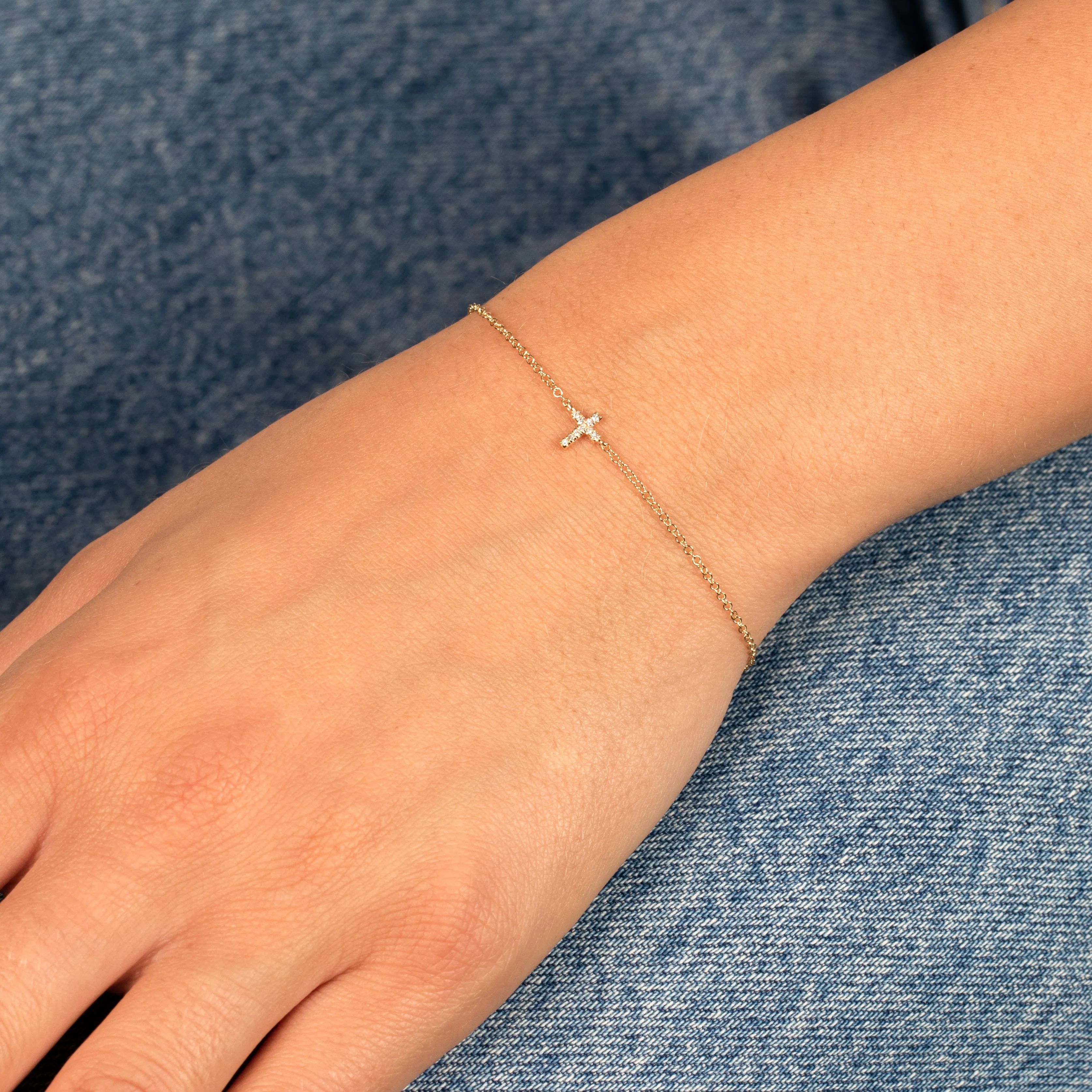 Diamond Tiny Cross Bracelet 14K