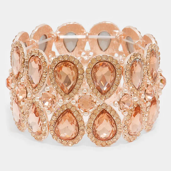 Double Teardrop Peach Crystal Stretch Bracelet | 295344
