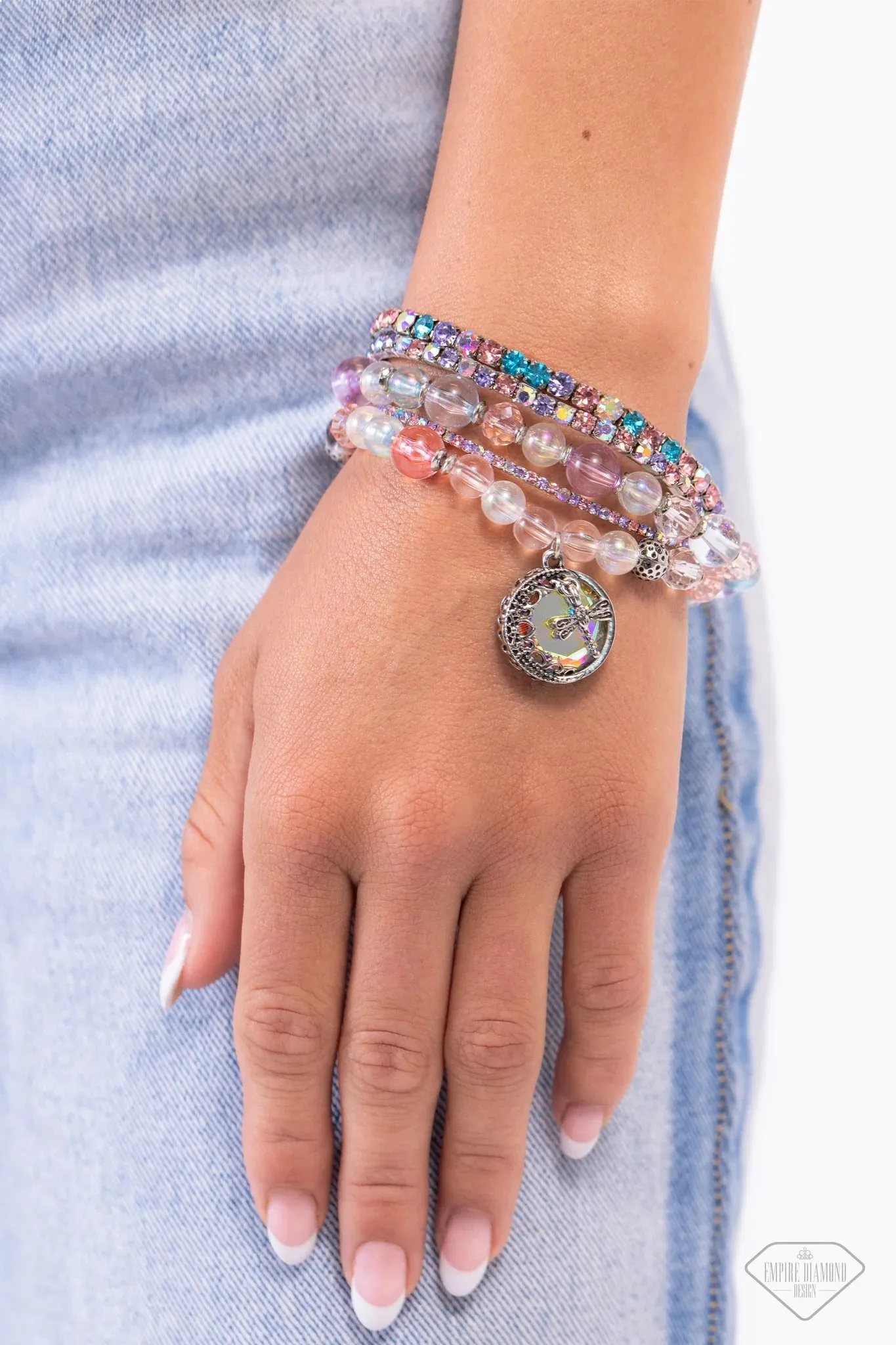 Dream on Dragonfly  - Multi - Iridescent Bead Paparazzi Stretchy Bracelet - Empire Diamond Exclusive