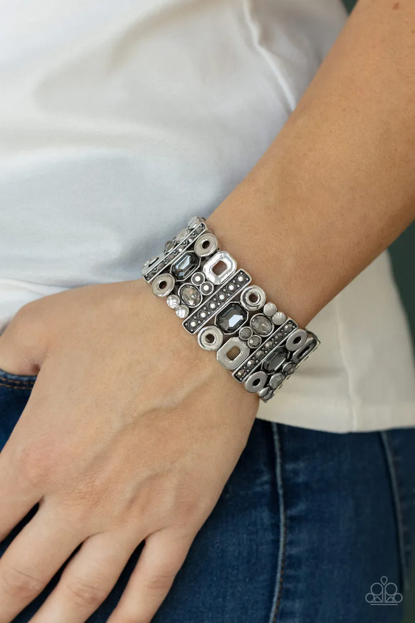 Dynamically Diverse - Silver - Hematite Rhinestone Paparazzi Stretchy Bracelet - 2021 Celebrate Convention Exclusive