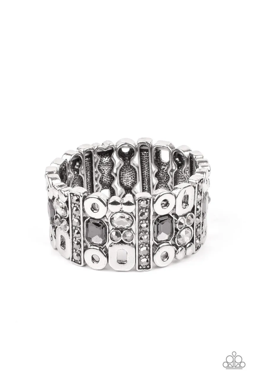 Dynamically Diverse - Silver - Hematite Rhinestone Paparazzi Stretchy Bracelet - 2021 Celebrate Convention Exclusive