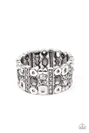 Dynamically Diverse - Silver - Hematite Rhinestone Paparazzi Stretchy Bracelet - 2021 Celebrate Convention Exclusive