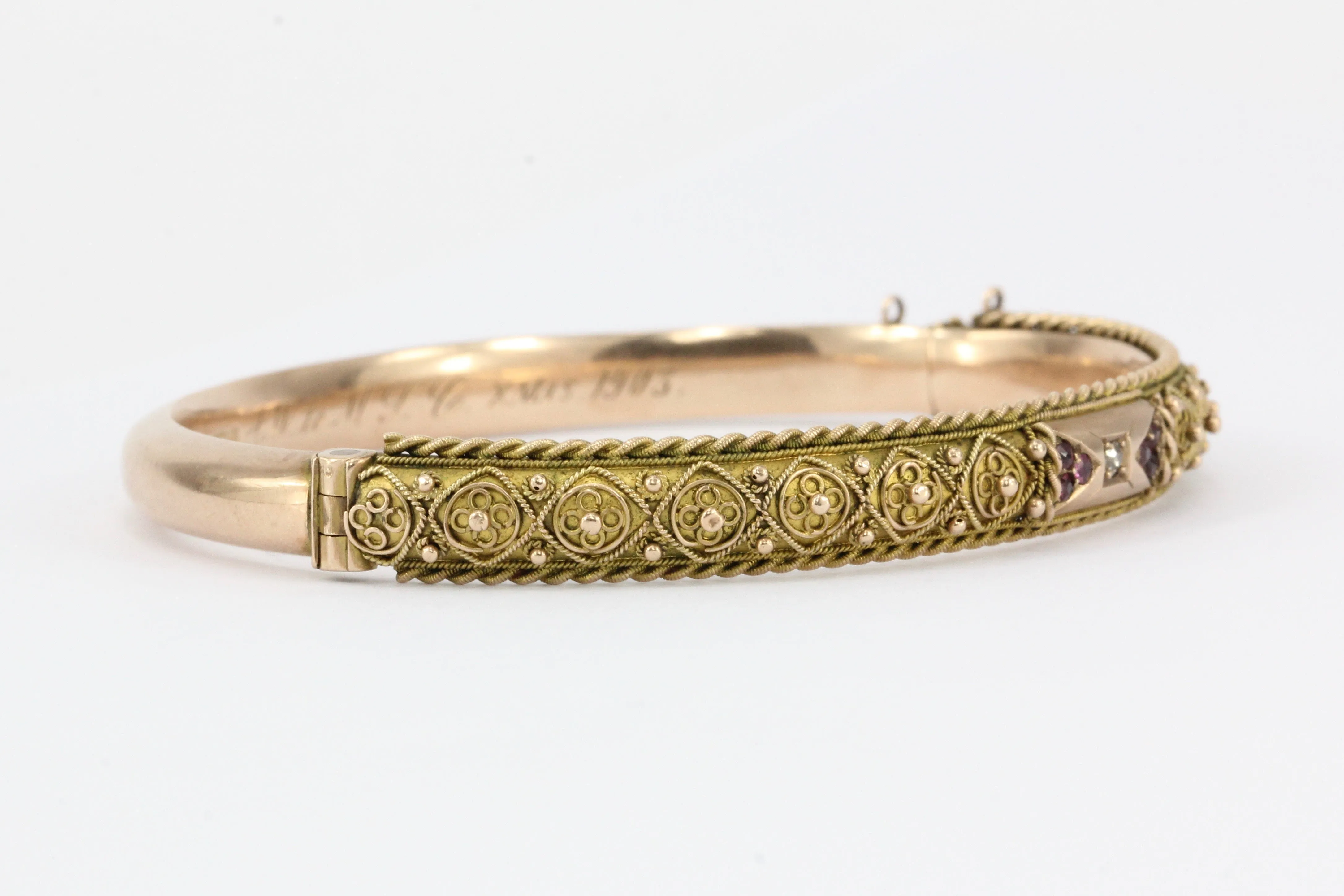 Edwardian Payton, Pepper & Sons 9 CT Ruby and Diamond Bangle Bracelet c.1902