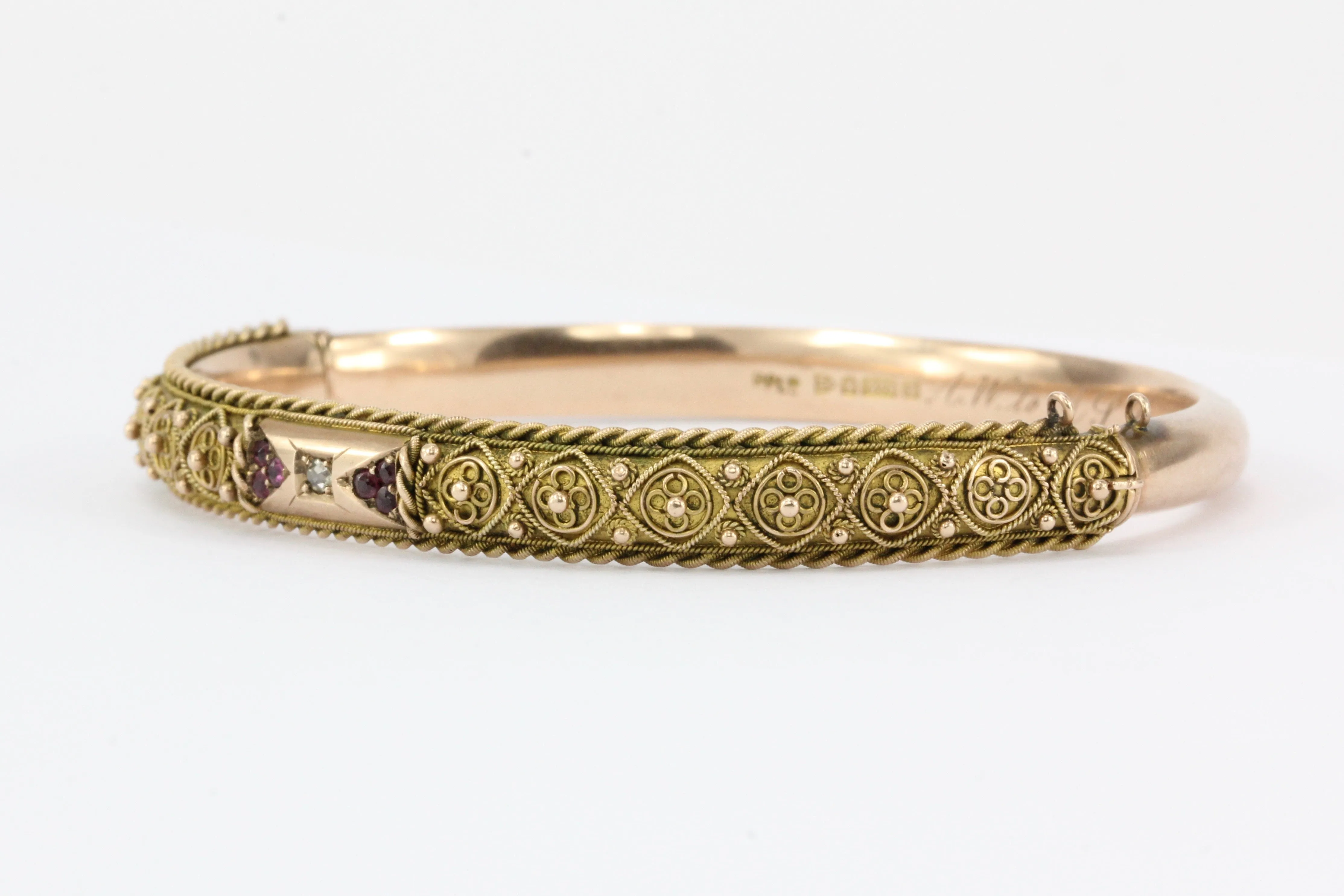 Edwardian Payton, Pepper & Sons 9 CT Ruby and Diamond Bangle Bracelet c.1902