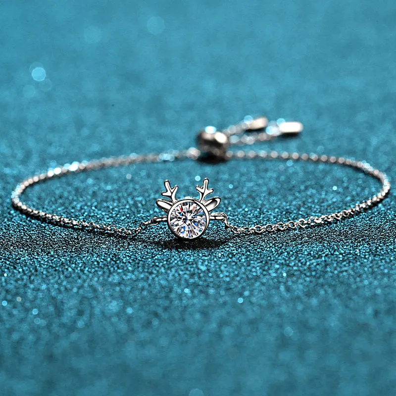 Elk Antler Round Cut Moissanite Diamond Bracelet