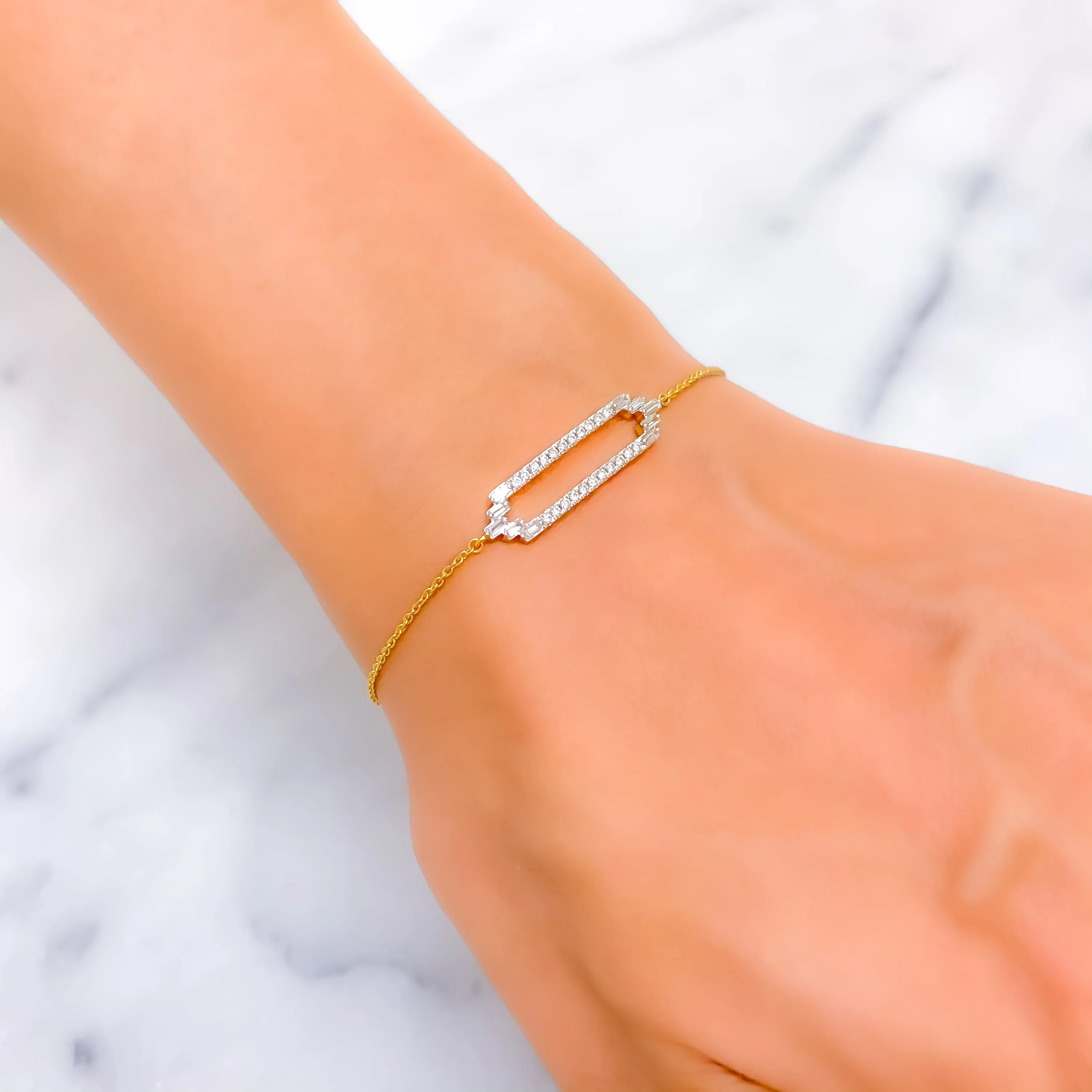 Embellished Rectangular Diamond   18k Gold Bracelet