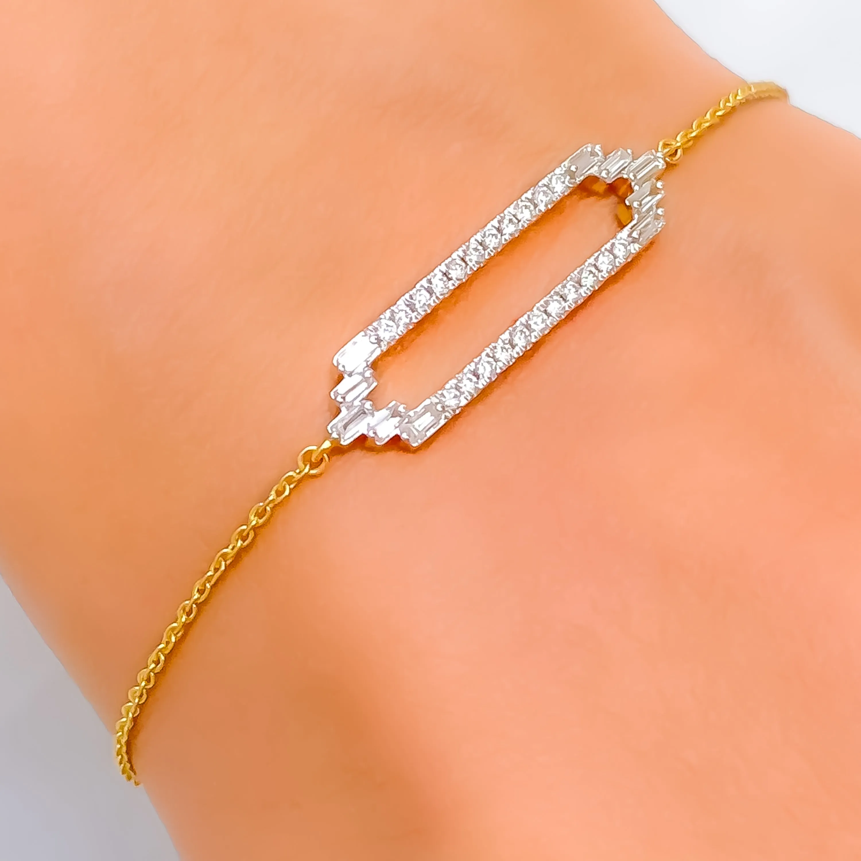 Embellished Rectangular Diamond   18k Gold Bracelet