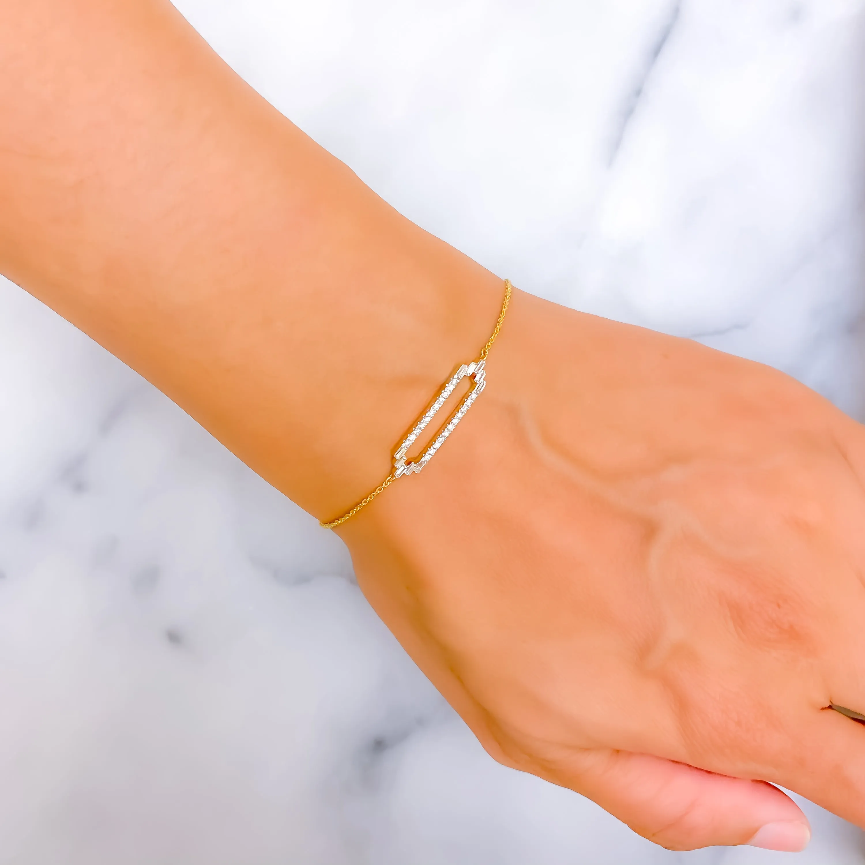 Embellished Rectangular Diamond   18k Gold Bracelet