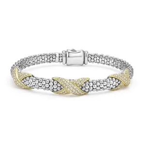 Embrace Three Station Diamond X Caviar Bracelet | 6mm