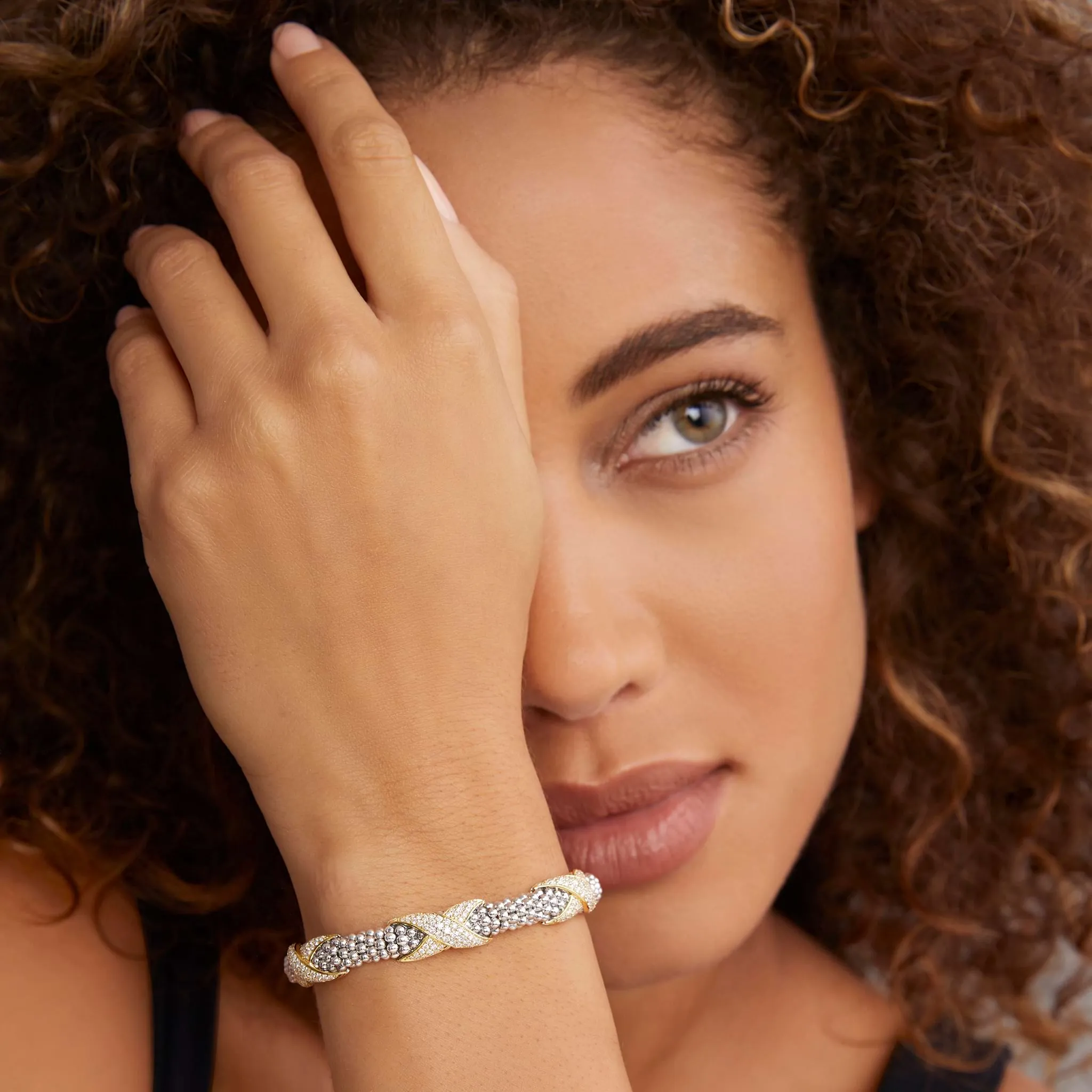 Embrace Three Station Diamond X Caviar Bracelet | 6mm