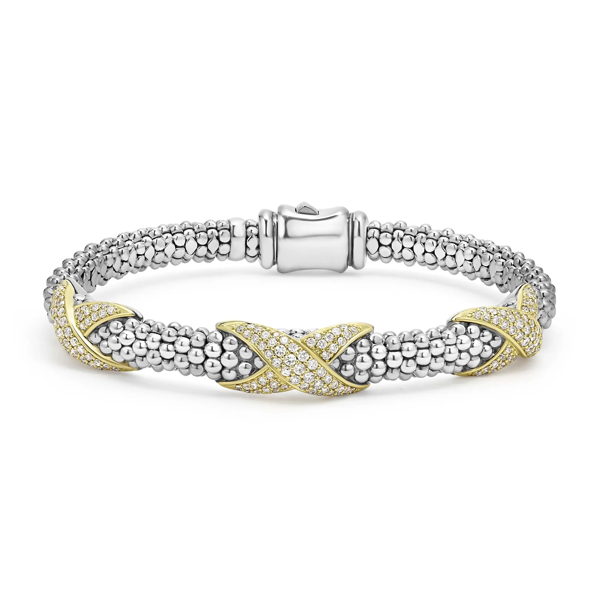 Embrace Three Station Diamond X Caviar Bracelet | 6mm