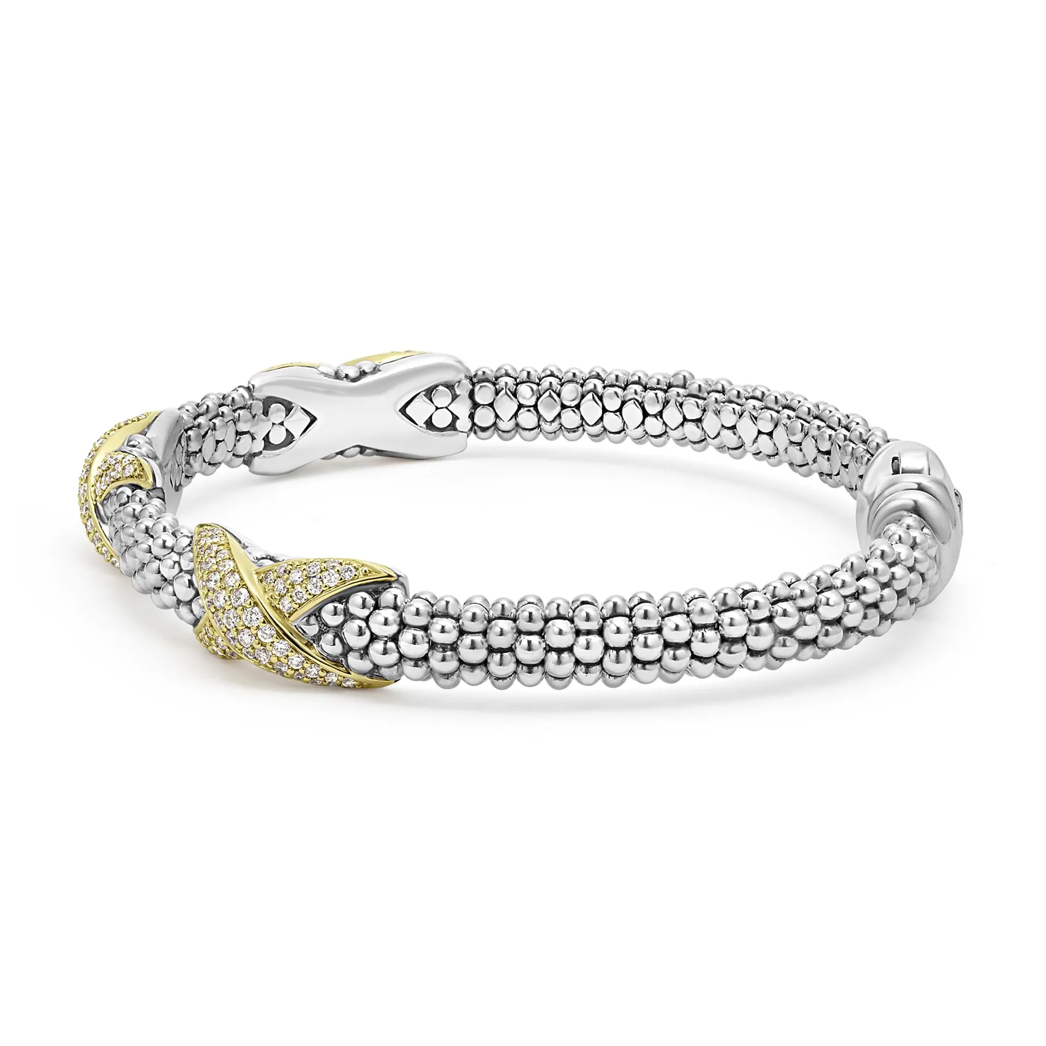 Embrace Three Station Diamond X Caviar Bracelet | 6mm