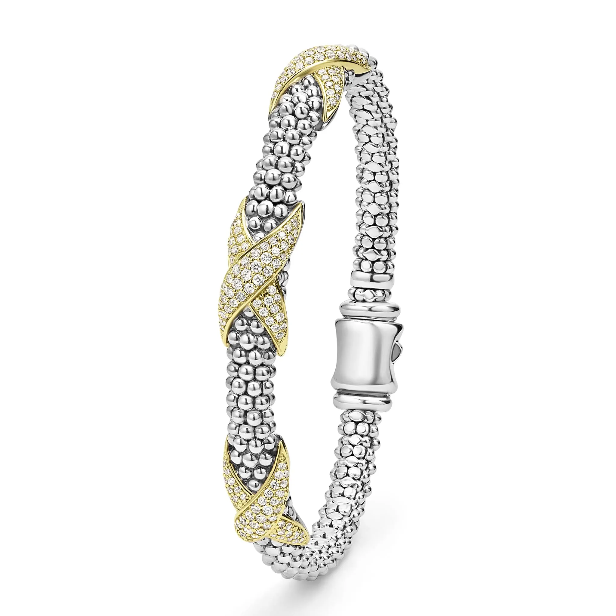 Embrace Three Station Diamond X Caviar Bracelet | 6mm