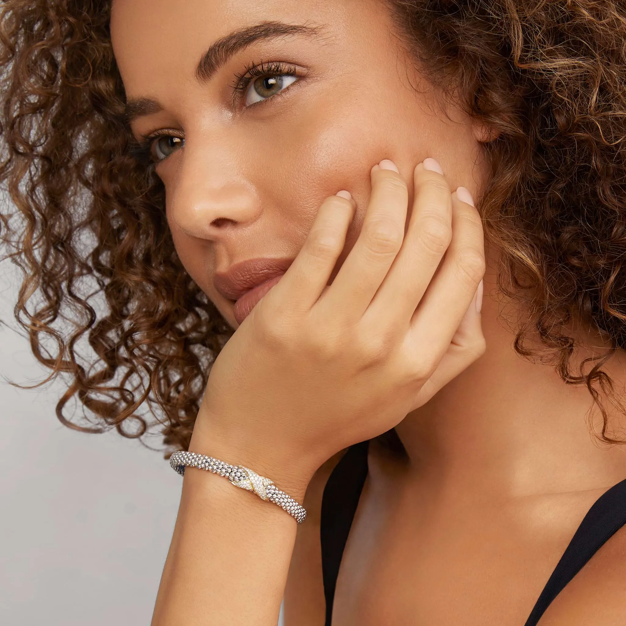 Embrace Two-Tone Diamond X Caviar Bracelet | 6mm