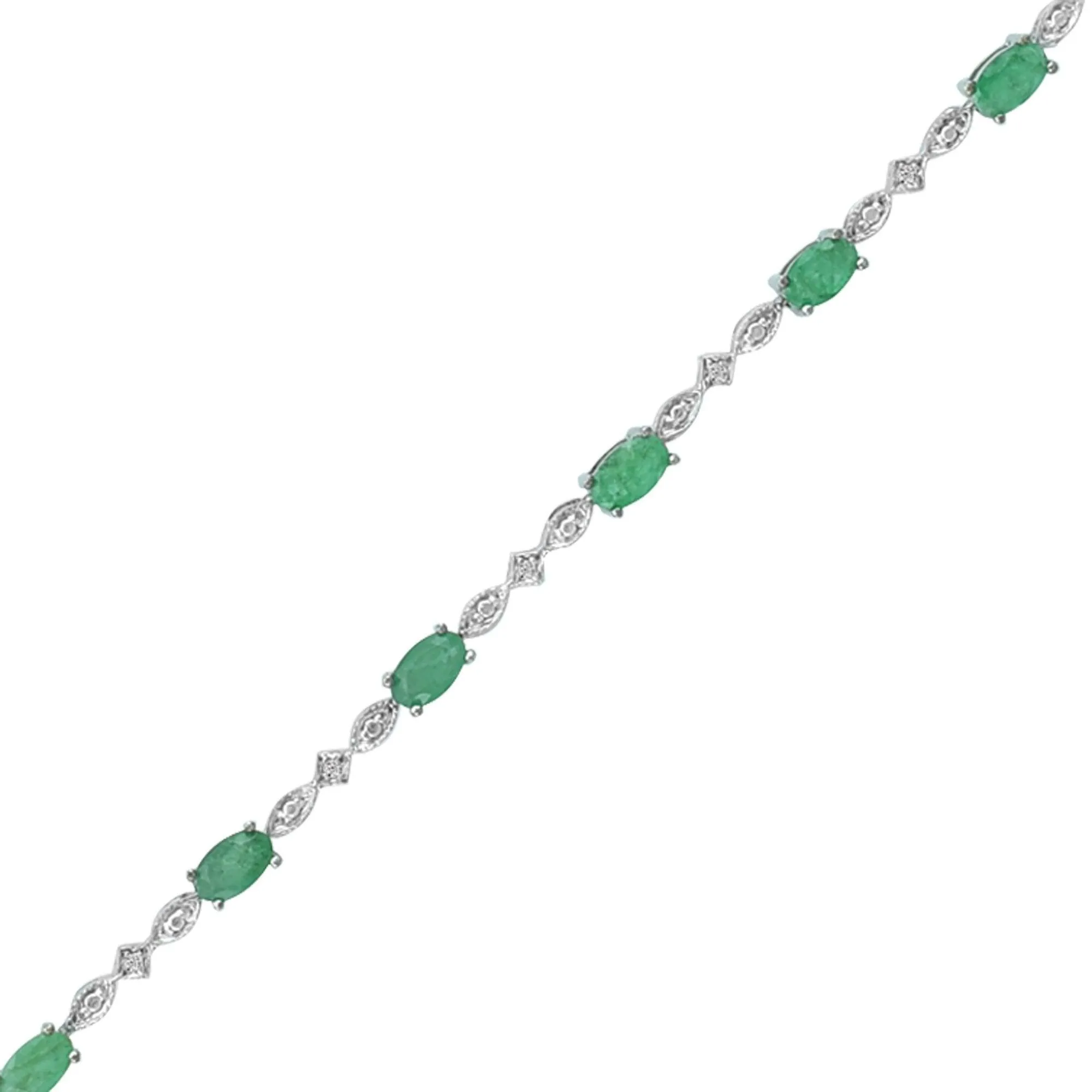 Emerald and Diamond Accent Tennis Bracelet in Silver