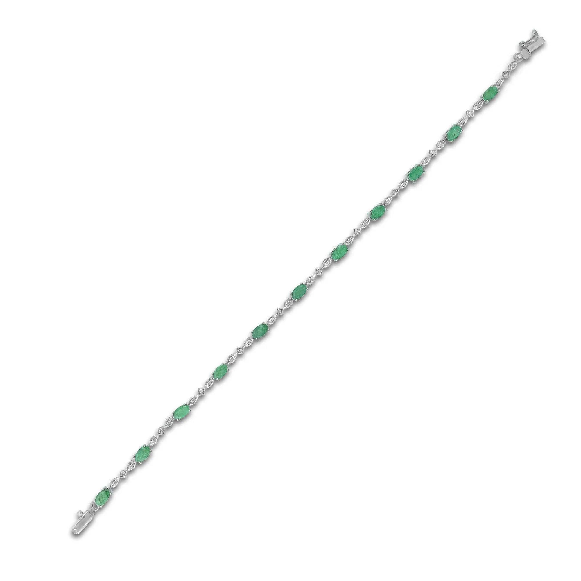 Emerald and Diamond Accent Tennis Bracelet in Silver