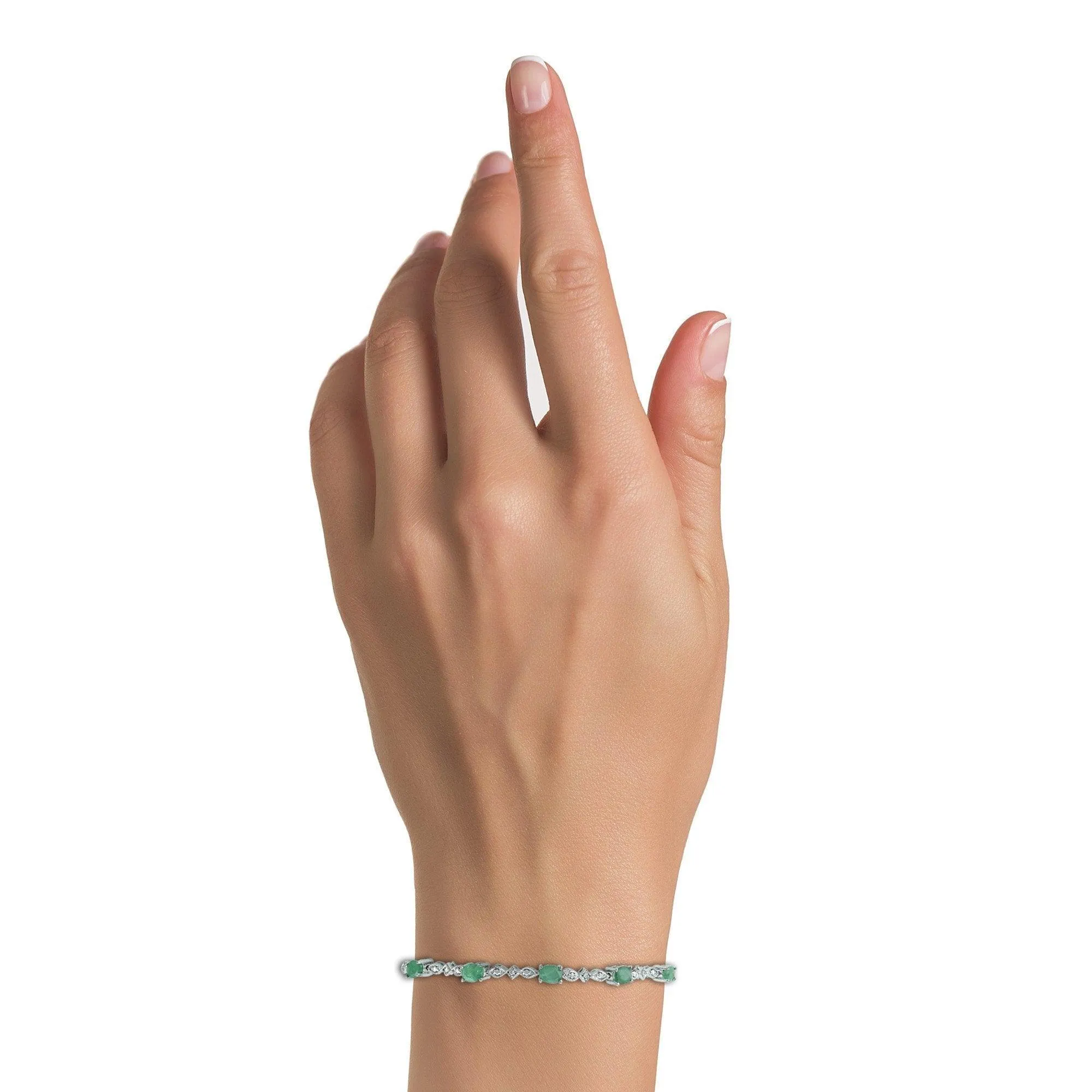 Emerald and Diamond Accent Tennis Bracelet in Silver