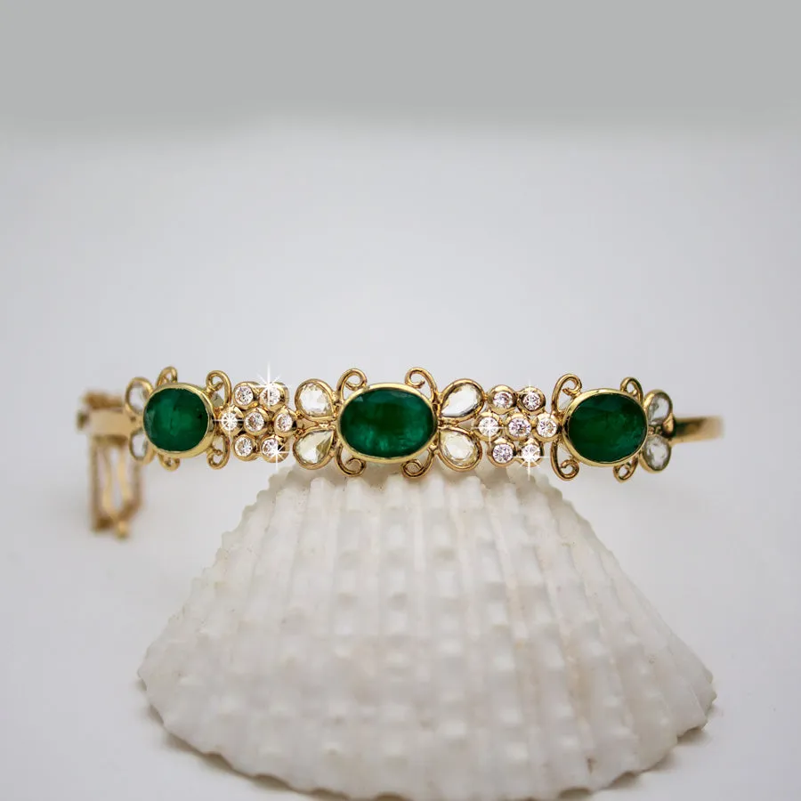 Emerald and Diamond Dainty Bracelet in 14KT Yellow Gold