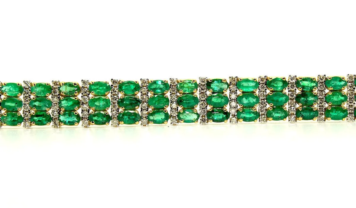 Emerald And Diamond Triple Row  Bracelet/Item Code: BR 3
