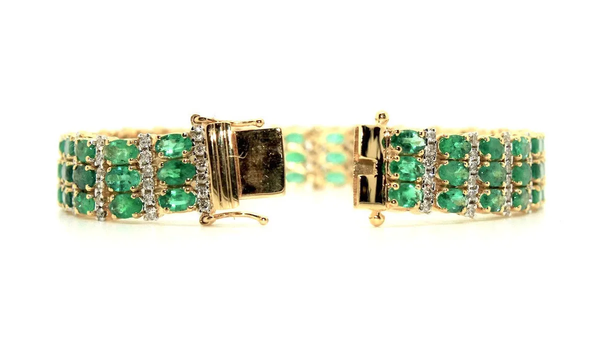 Emerald And Diamond Triple Row  Bracelet/Item Code: BR 3