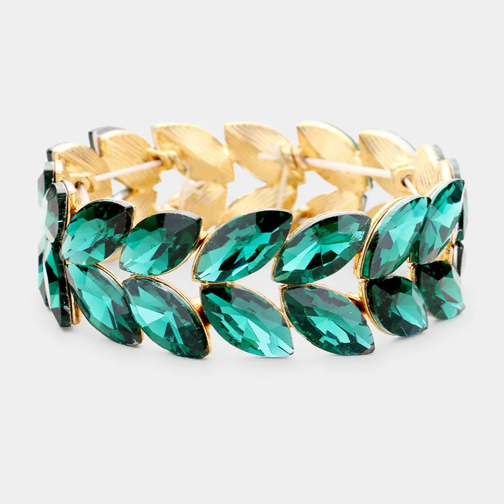 Emerald Crystal Marquise Shaped Stone Stretch Bracelet  | 432243