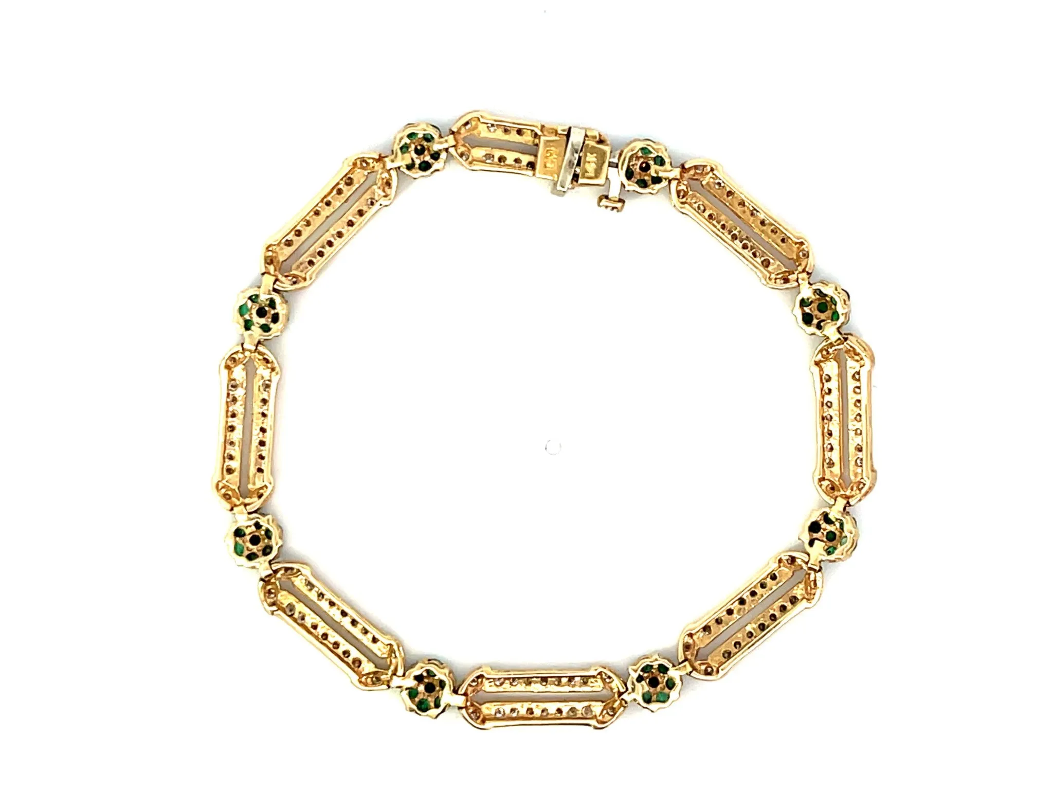 Emerald Flower and Diamond Link Bracelet in 14k Yellow Gold
