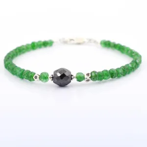 Emerald Gemstone Bracelet With 8 mm Black Diamond Bead, Great Design