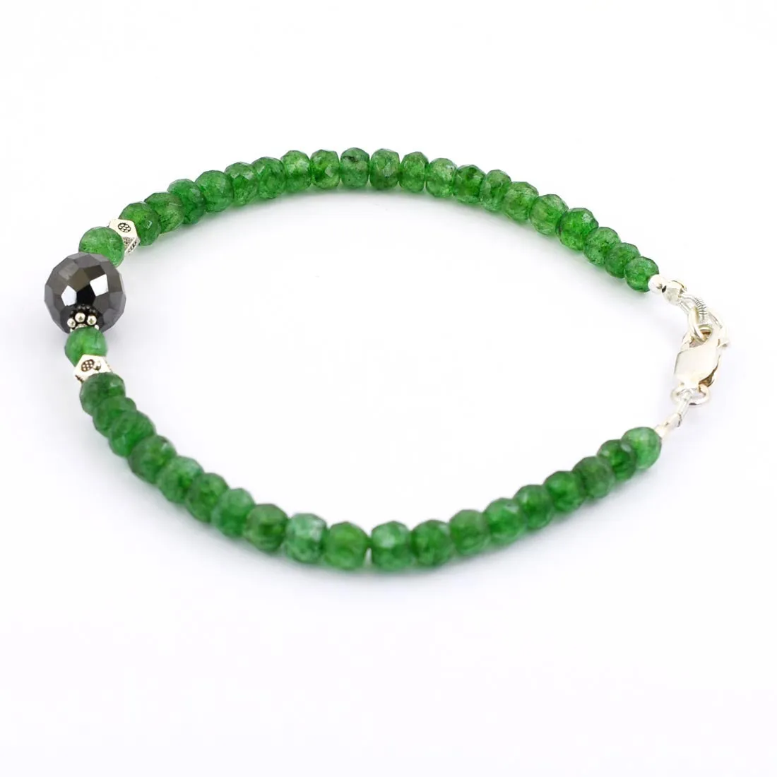 Emerald Gemstone Bracelet With 8 mm Black Diamond Bead, Great Design