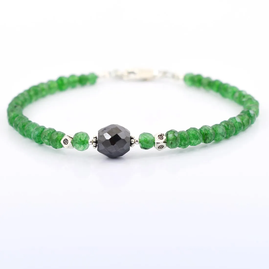 Emerald Gemstone Bracelet With 8 mm Black Diamond Bead, Great Design