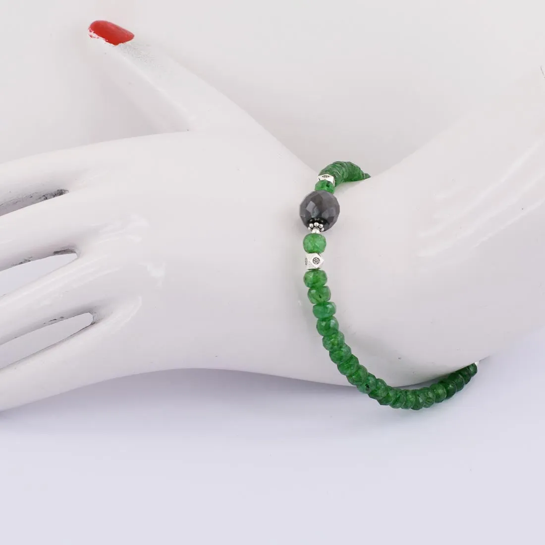 Emerald Gemstone Bracelet With 8 mm Black Diamond Bead, Great Design