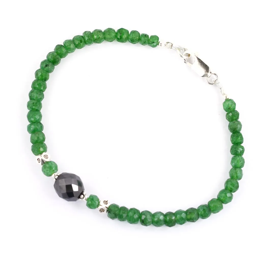 Emerald Gemstone Bracelet With 8 mm Black Diamond Bead, Great Design