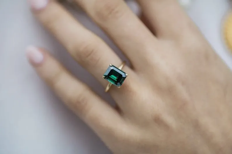 Emerald Green Moissanite engagement ring vintage yellow gold Cluster Ring unique ring engagement ring Anniversary ring
