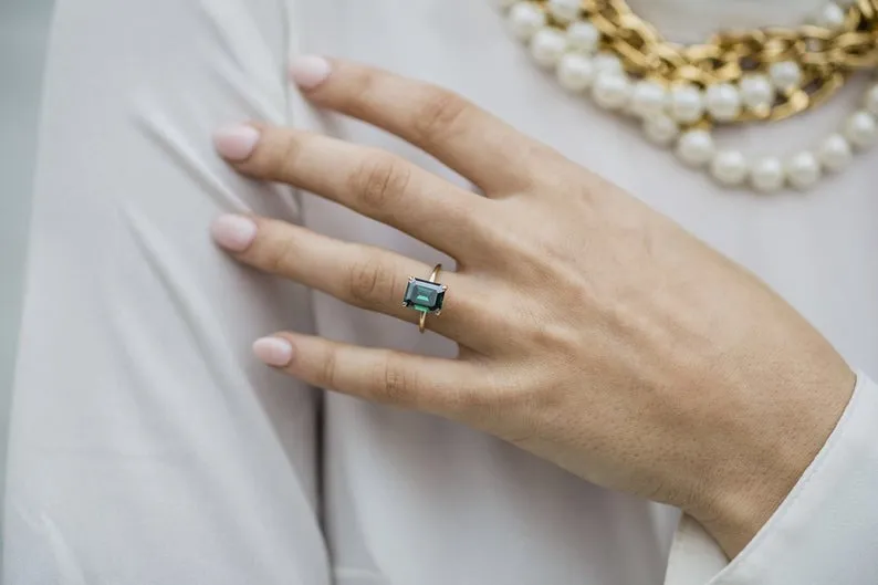 Emerald Green Moissanite engagement ring vintage yellow gold Cluster Ring unique ring engagement ring Anniversary ring