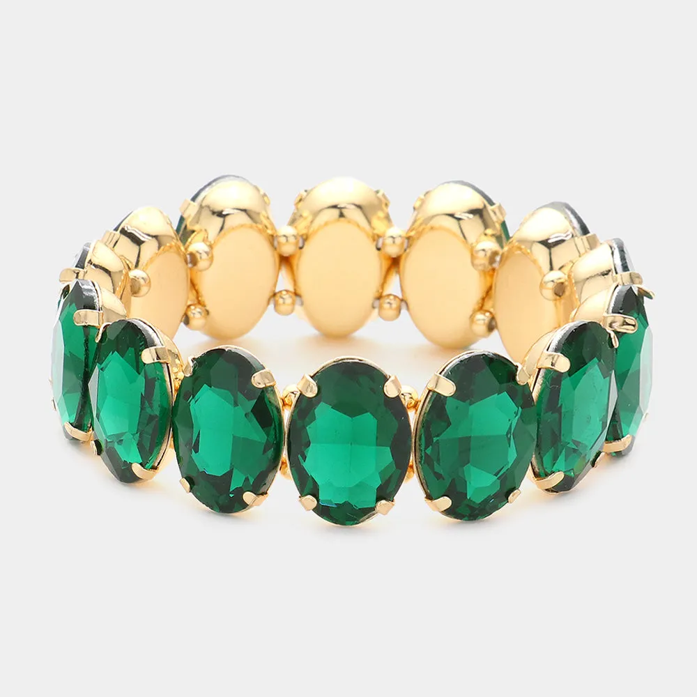 Emerald Oval Stone Stretch Pageant Bracelet | Prom Jewelry | 598413