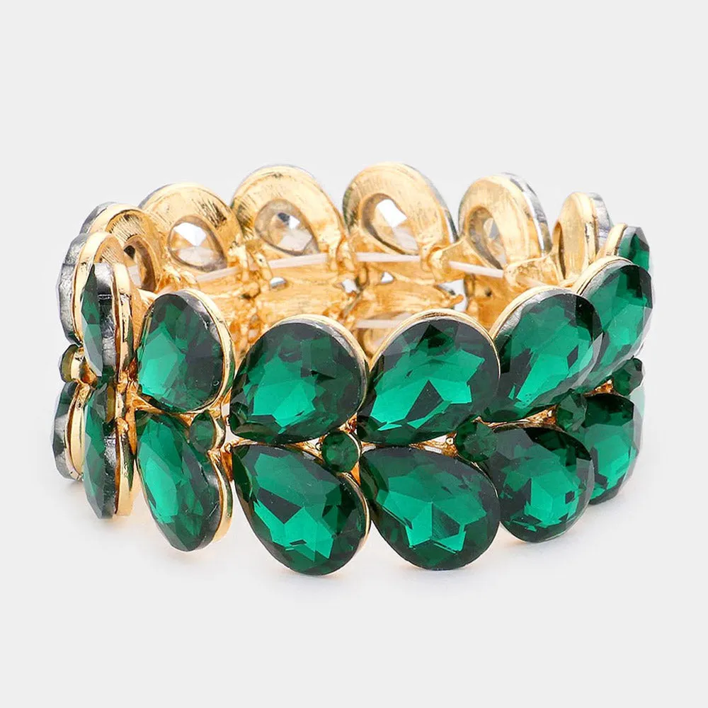 Emerald Teardrop Stone Stretch Pageant Bracelet | Emerald Bracelet | 558510