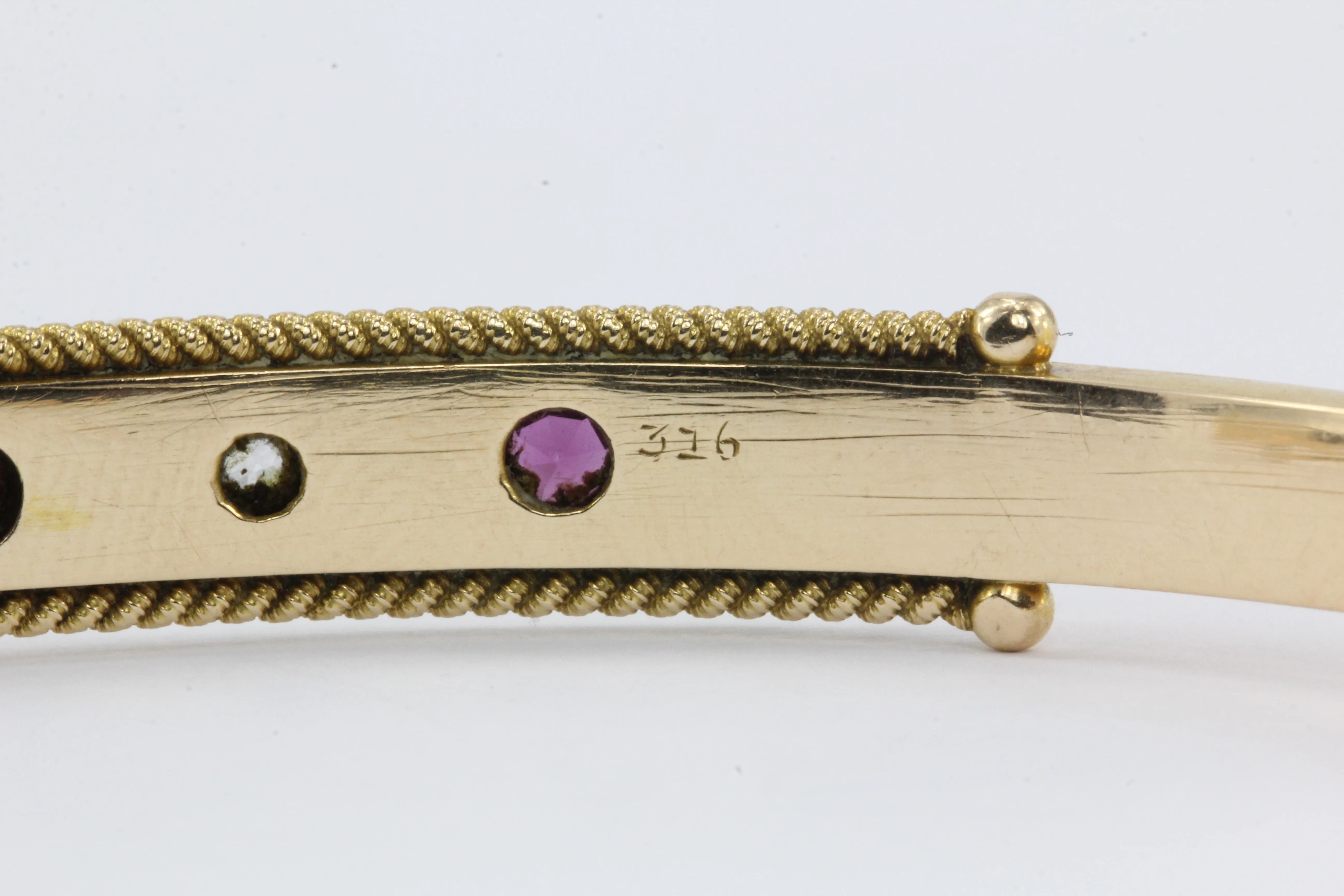 English 15ct Gold Victorian Ruby & Diamond Bangle Bracelet