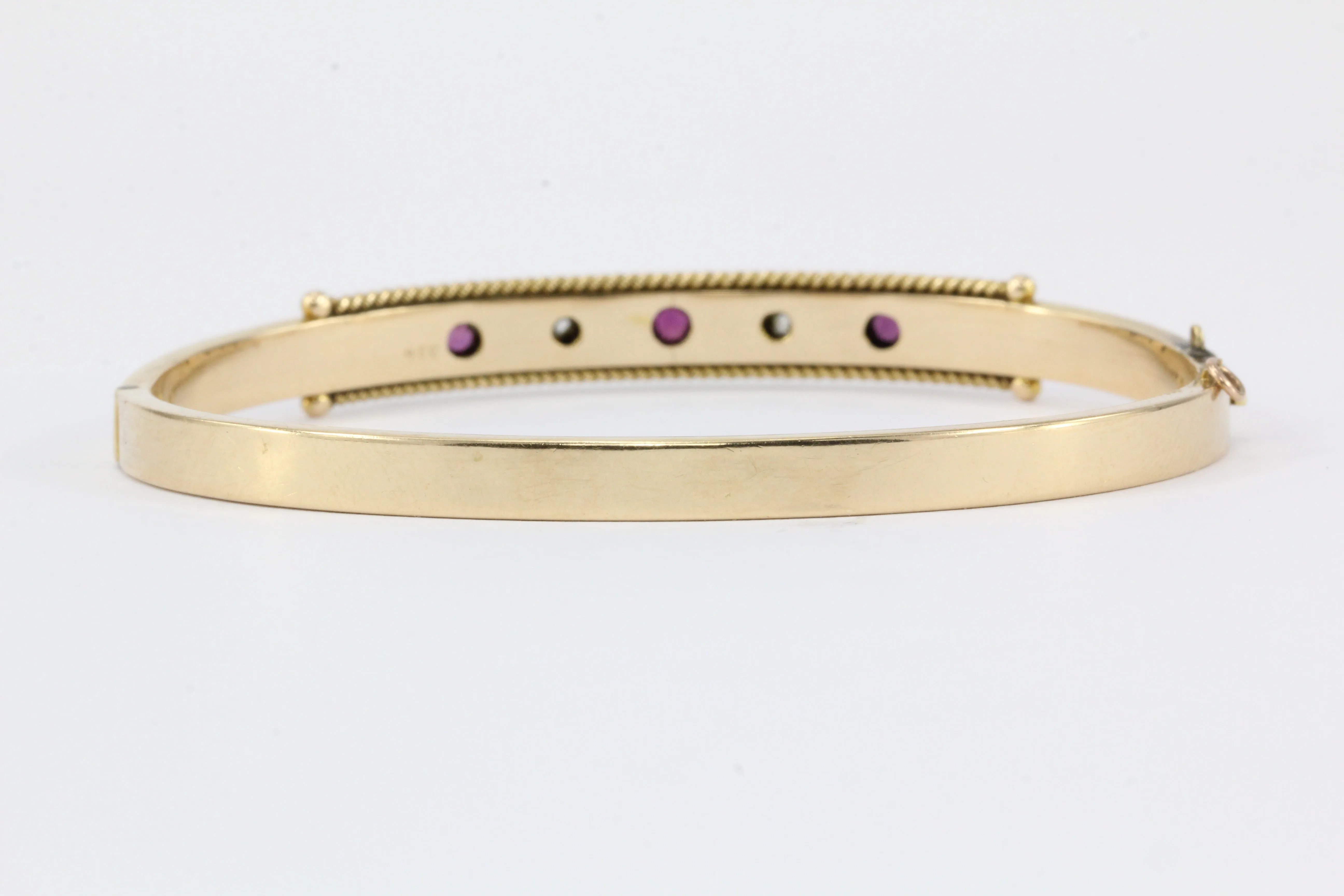 English 15ct Gold Victorian Ruby & Diamond Bangle Bracelet