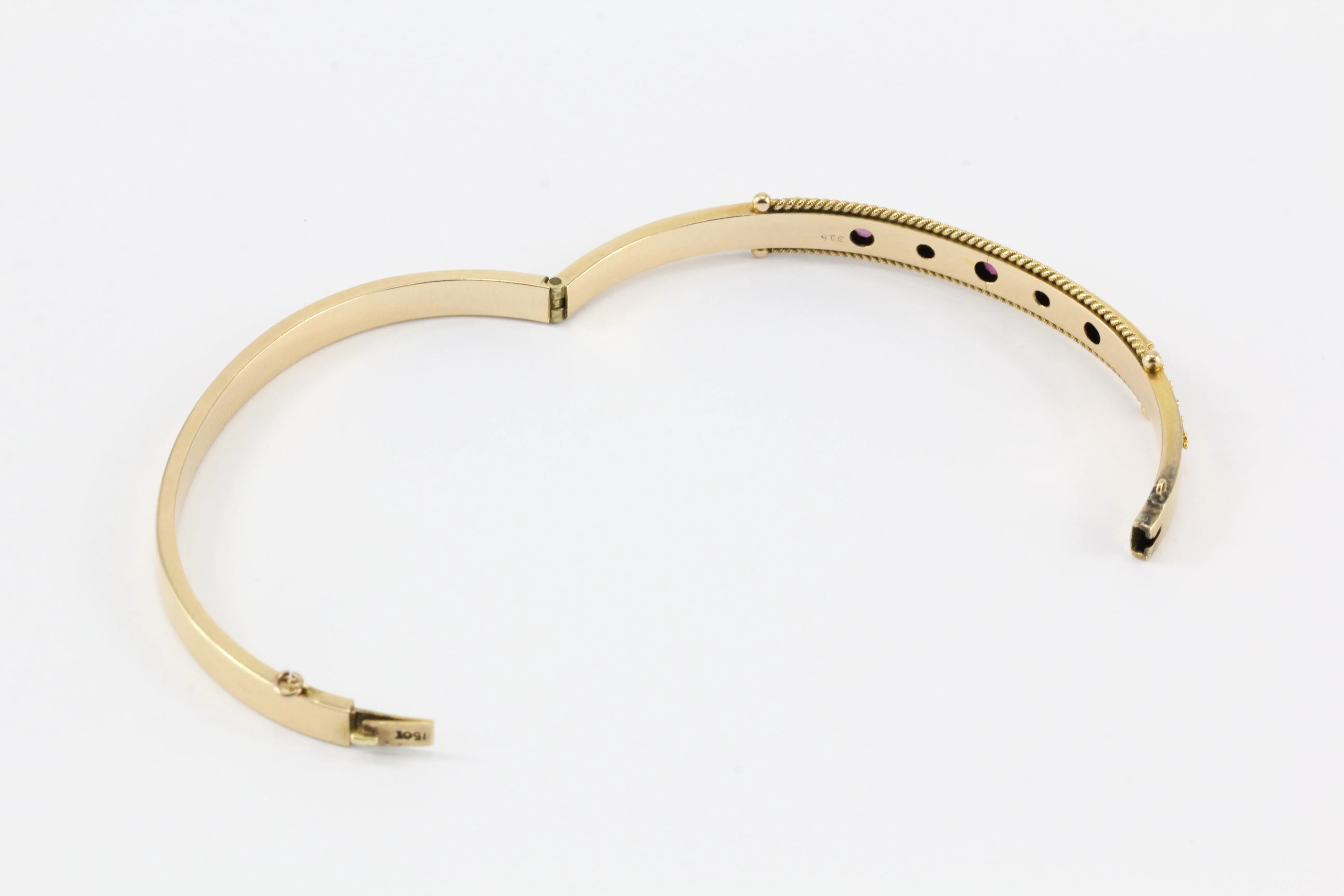 English 15ct Gold Victorian Ruby & Diamond Bangle Bracelet
