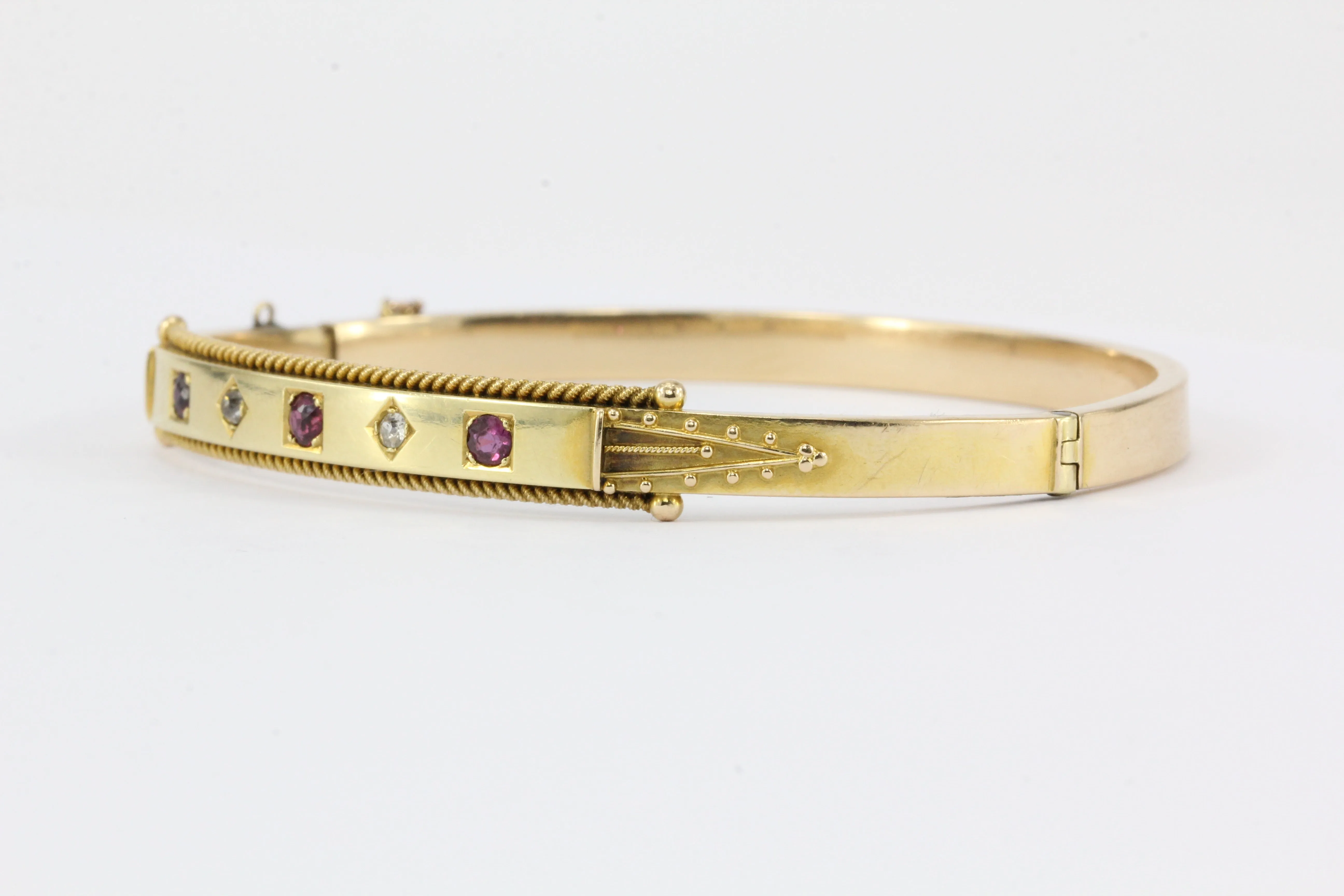 English 15ct Gold Victorian Ruby & Diamond Bangle Bracelet