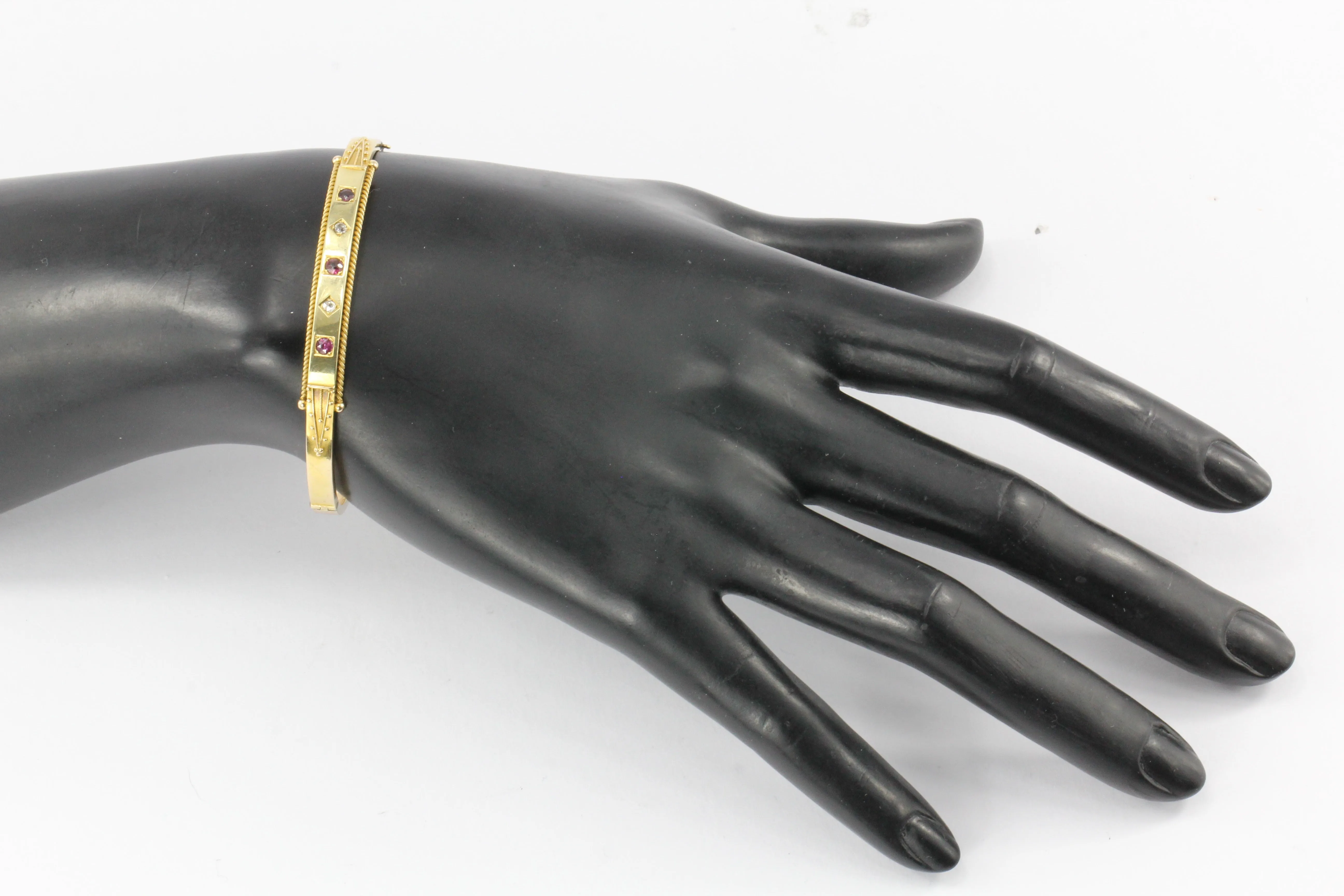 English 15ct Gold Victorian Ruby & Diamond Bangle Bracelet