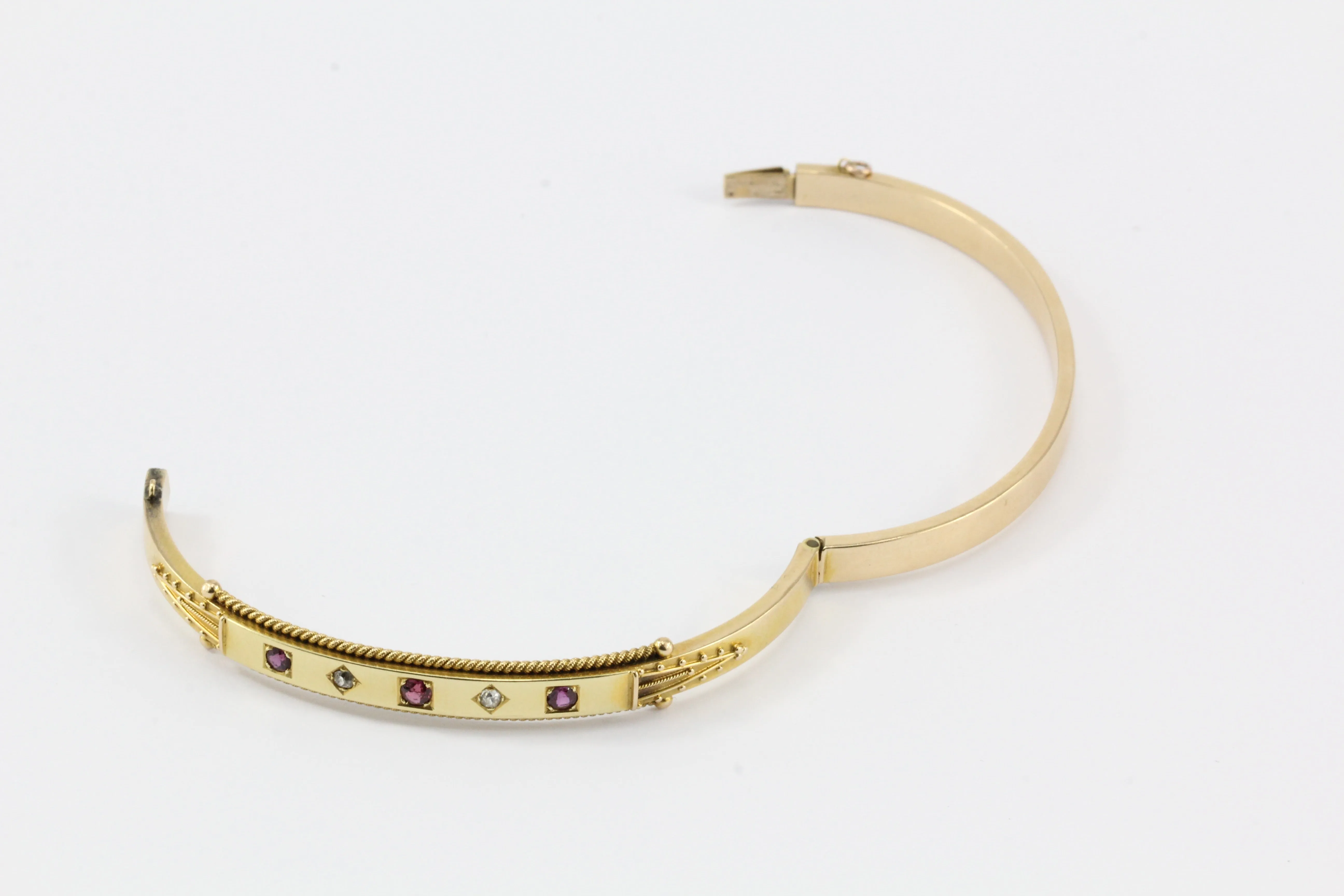 English 15ct Gold Victorian Ruby & Diamond Bangle Bracelet