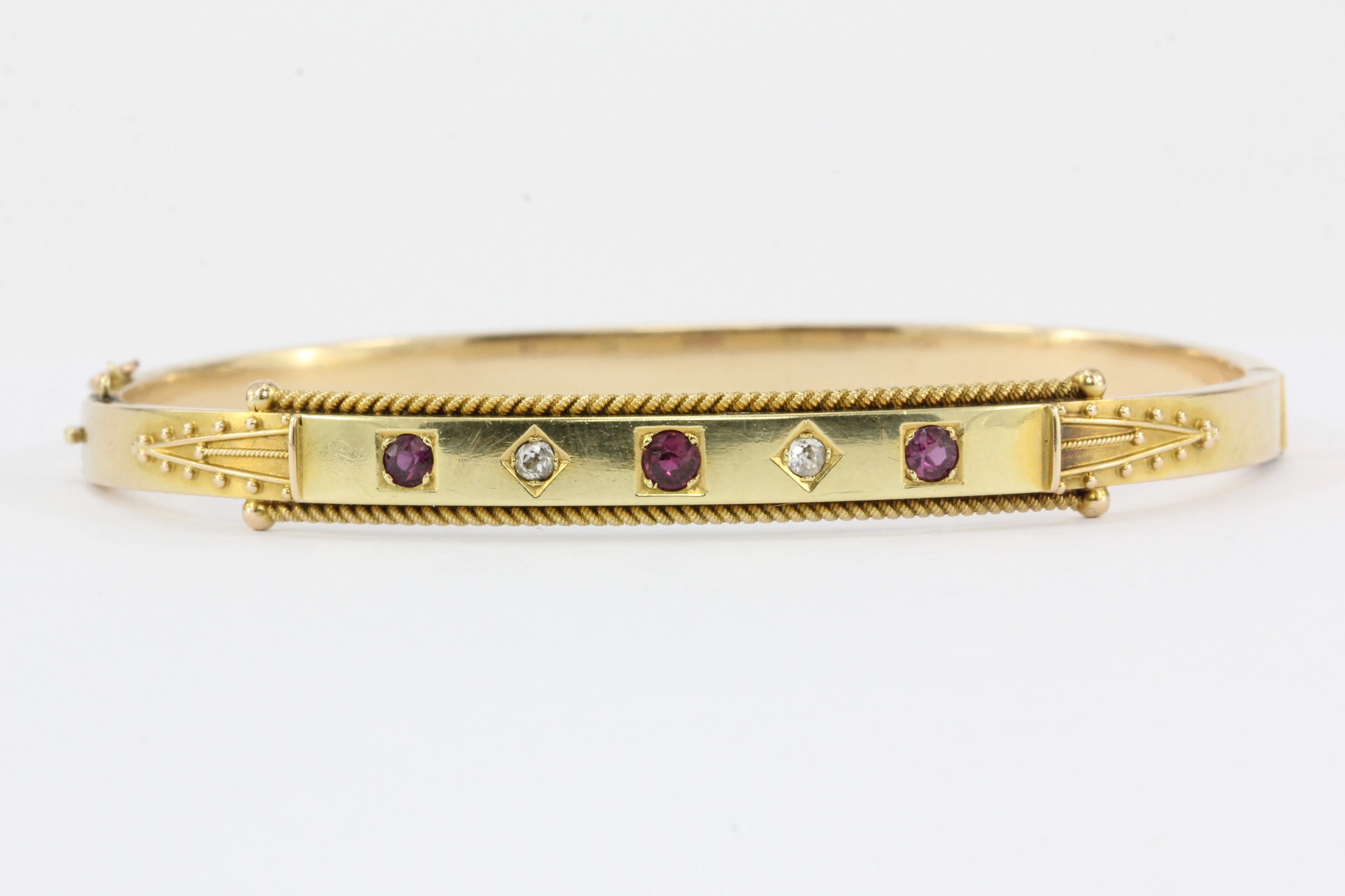 English 15ct Gold Victorian Ruby & Diamond Bangle Bracelet