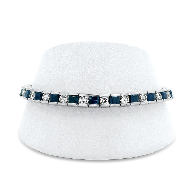 Estate 14k White Gold Sapphire & Diamond Tennis Bracelet