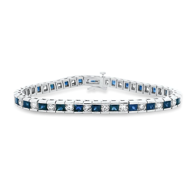 Estate 14k White Gold Sapphire & Diamond Tennis Bracelet