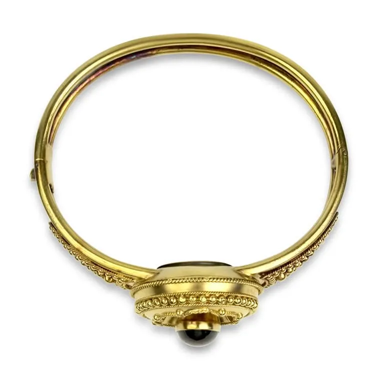 Estate 15K Yellow Gold Amethyst Cabochon Bracelet