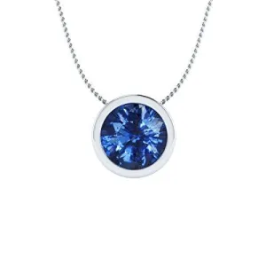 EternalDia 2 Ct Sapphire Solitaire Pendant Necklace Bezel Set With Chain 14K White Gold Over Sterling Silver
