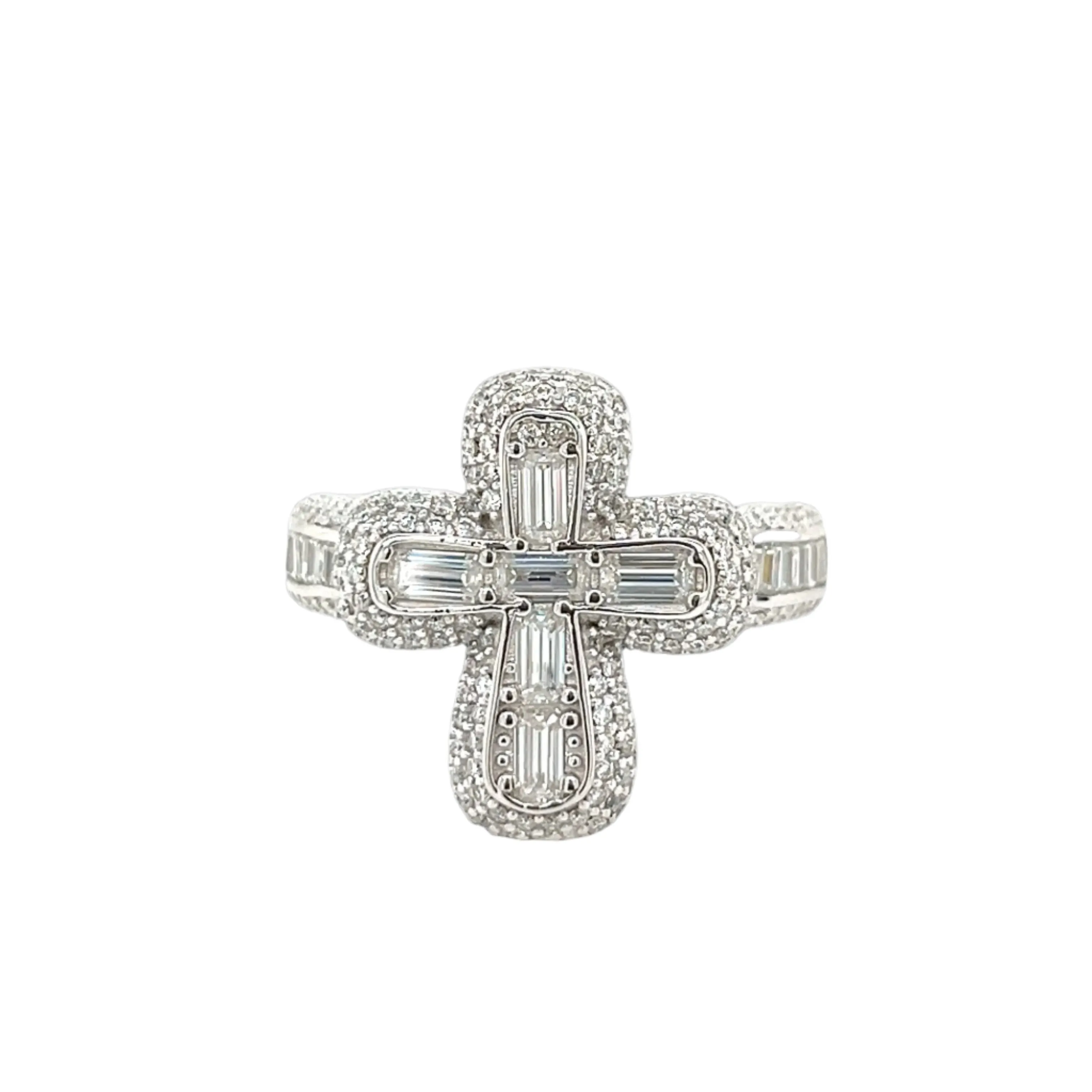 Faithful Elegance Lab-Created Moissanite Sterling Silver Cross Ring - M103199
