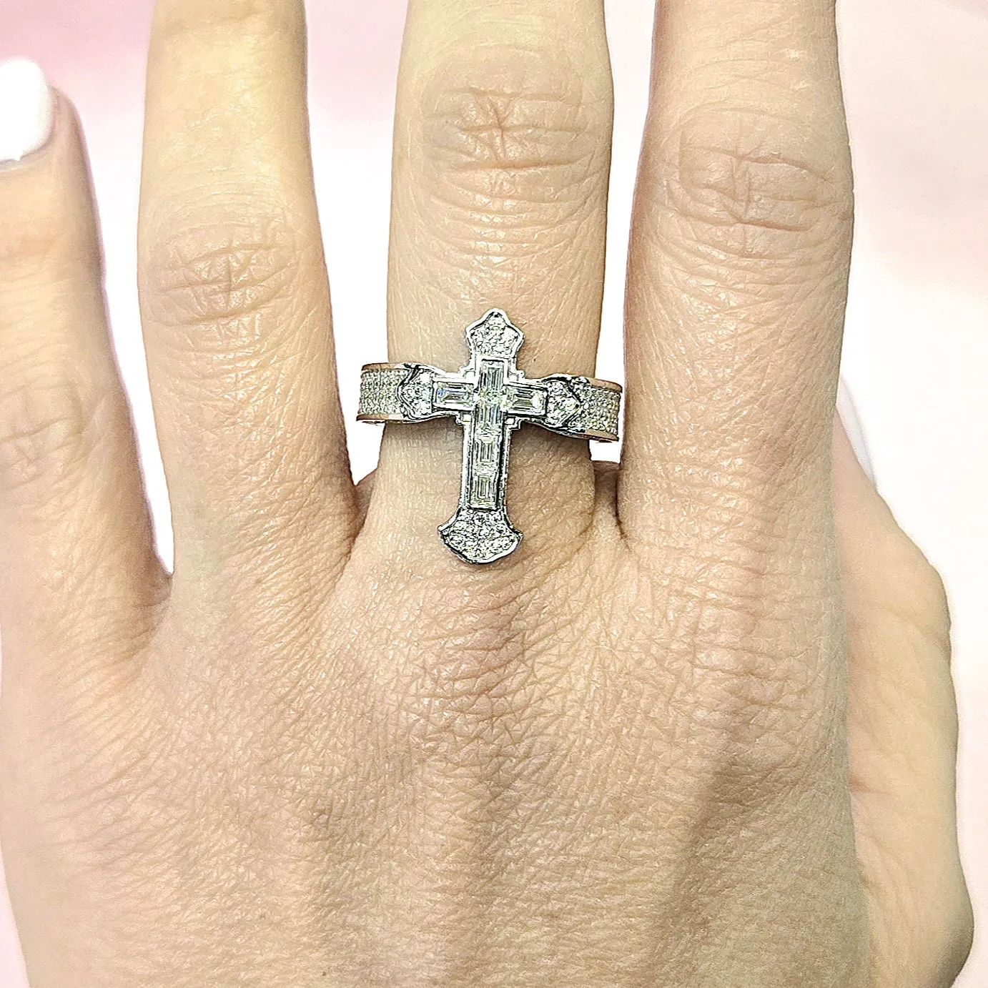 Faithful Elegance Lab-Created Moissanite Sterling Silver Cross Ring - M103199