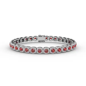 Fana 14k White Gold Cushion Cut Ruby and Diamond Bracelet