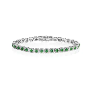 FANA 14K WHITE GOLD ROUND EMERALD 3.55CTW AND DIAMOND HALO BRACELET 1.93CTW